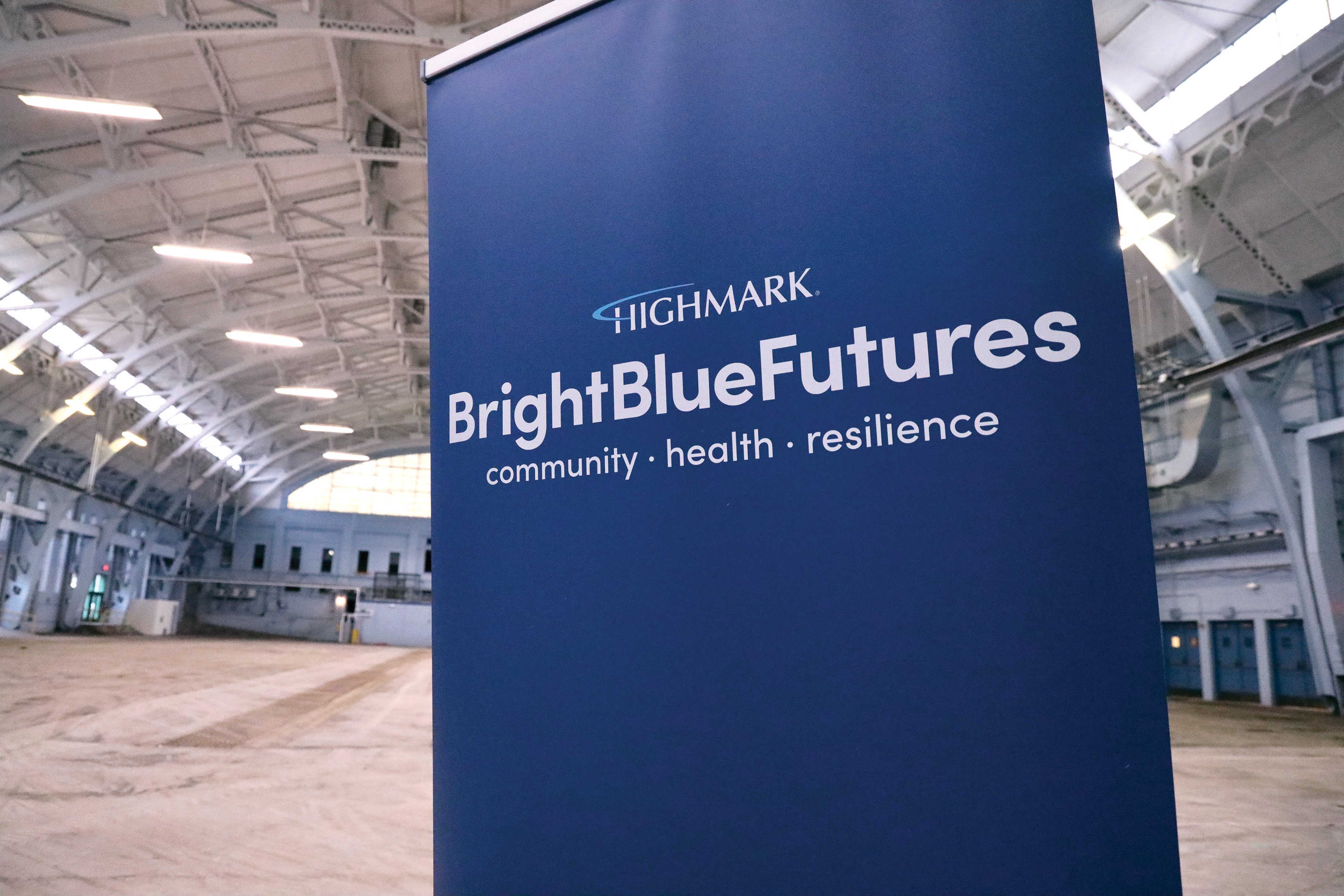 bright blue futures poster banner inside the hunt armory