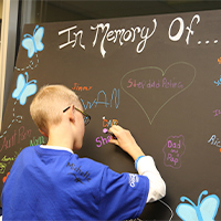 Photo of boy writing on a chalkboard